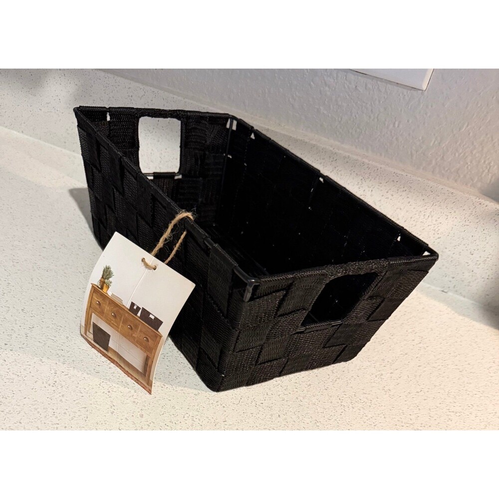 Small Woven Storage Shelf Bin, Black